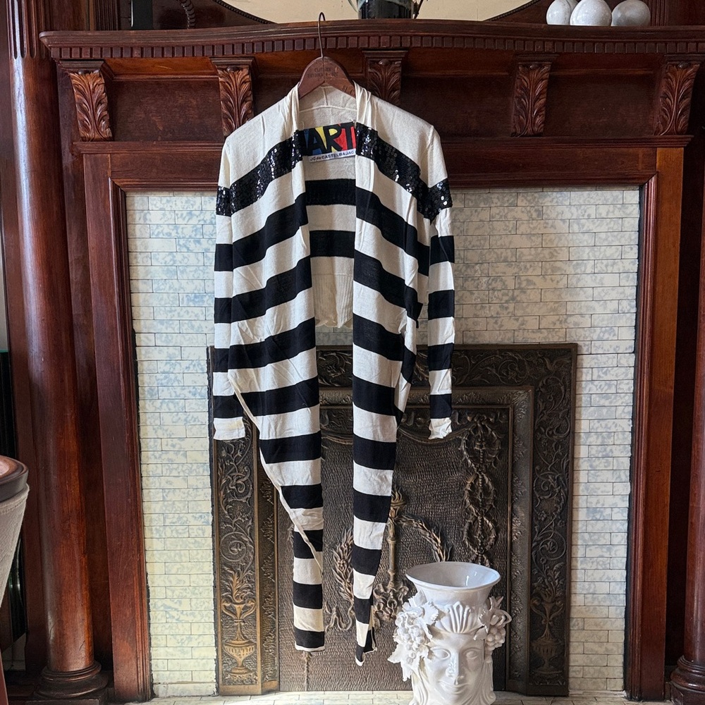 Wool silk Striped Cardigan with Sequin Detail